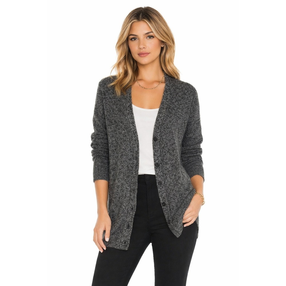 Equipment Femme 100% Cashmere Cardigan Dress Sweater Black Gray Knit XS